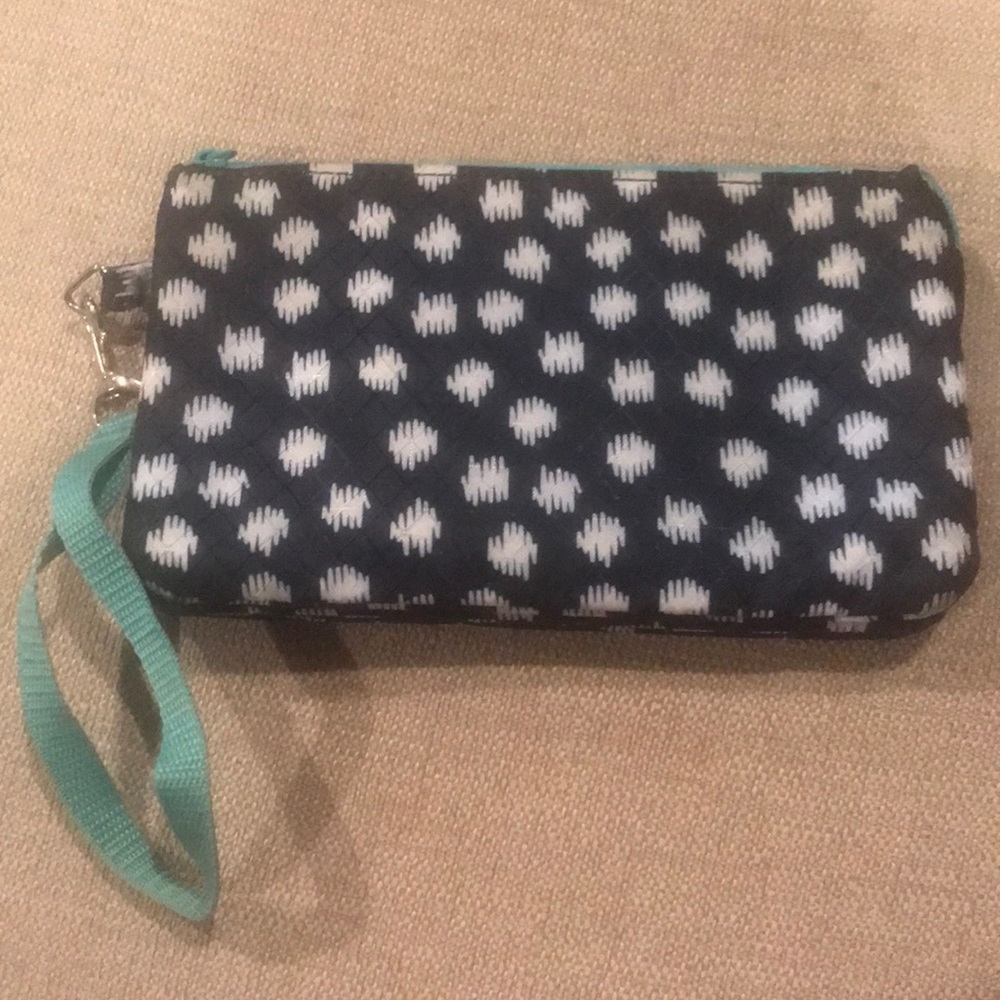 31 wristlet Navy white and turquoise